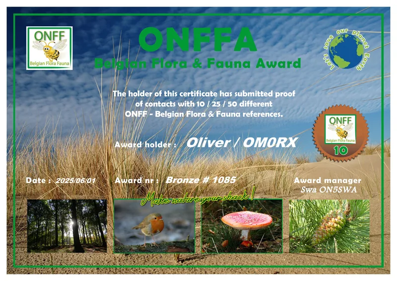 WWFF - Award ONFF-H-Bronze (Mixed/Mixed)